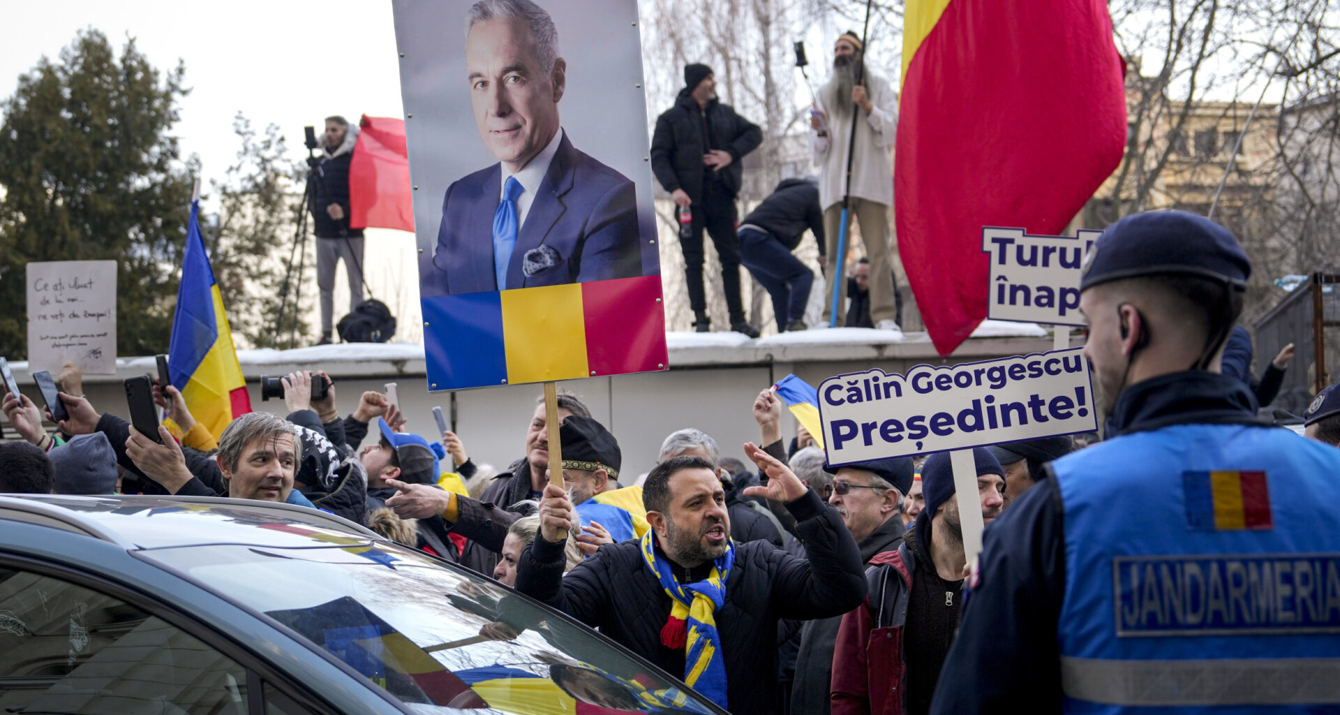 Romanian People Protesting Calin Georgescu