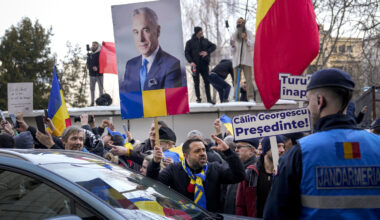 Romanian People Protesting Calin Georgescu