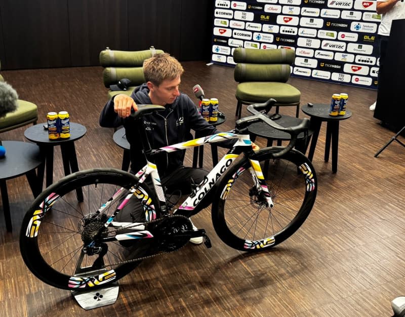 Professional Slovanian cyclist Tadej Pogacar presents his racing bike, that is specially made for the World Cycling Championships in Switzerland. Pogacar claimed his 91st career success when he won the final stage of the UAE Tour and with it the overall classification for the third time. Tom Bachmann/dpa