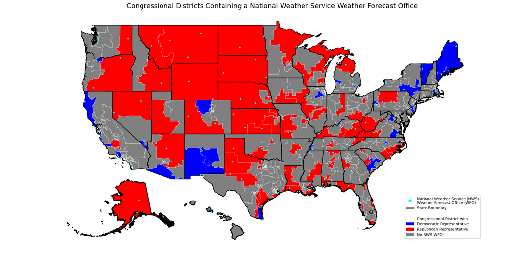 [OC] US Congressional Districts Containing a National Weather Service Weather Forecast Office