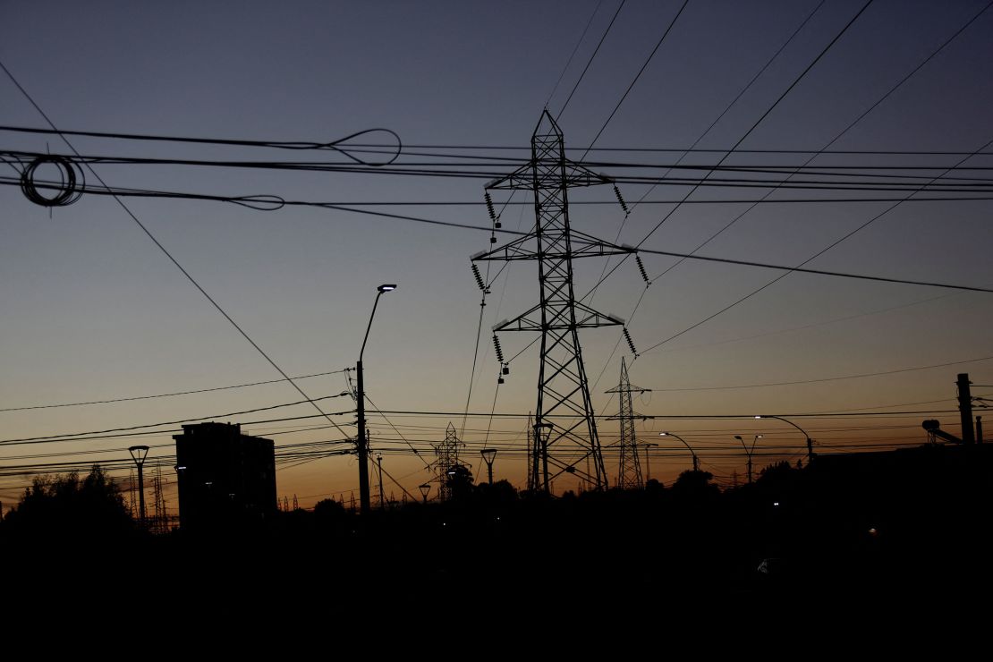 Electricity pylons in Concepcion, Chile, are seen on Tuesday, during a major power outage that affected vast swathes of the country.