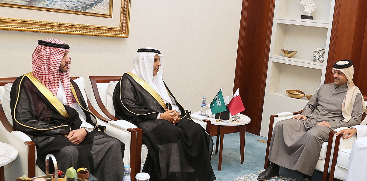 Minister of Transport H E Sheikh Mohammed bin Abdulla bin Mohammed Al Thani meeting Vice Minister of Transport and Logistic Services of Saudi Arabia H E Dr. Rumaih Al Rumaih.