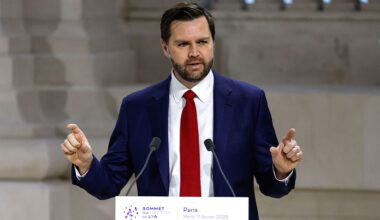 US Vice President JD Vance delivers a speech during the Artificial Intelligence Action Summit at the Grand Palais in Paris, France on February 11th 2025