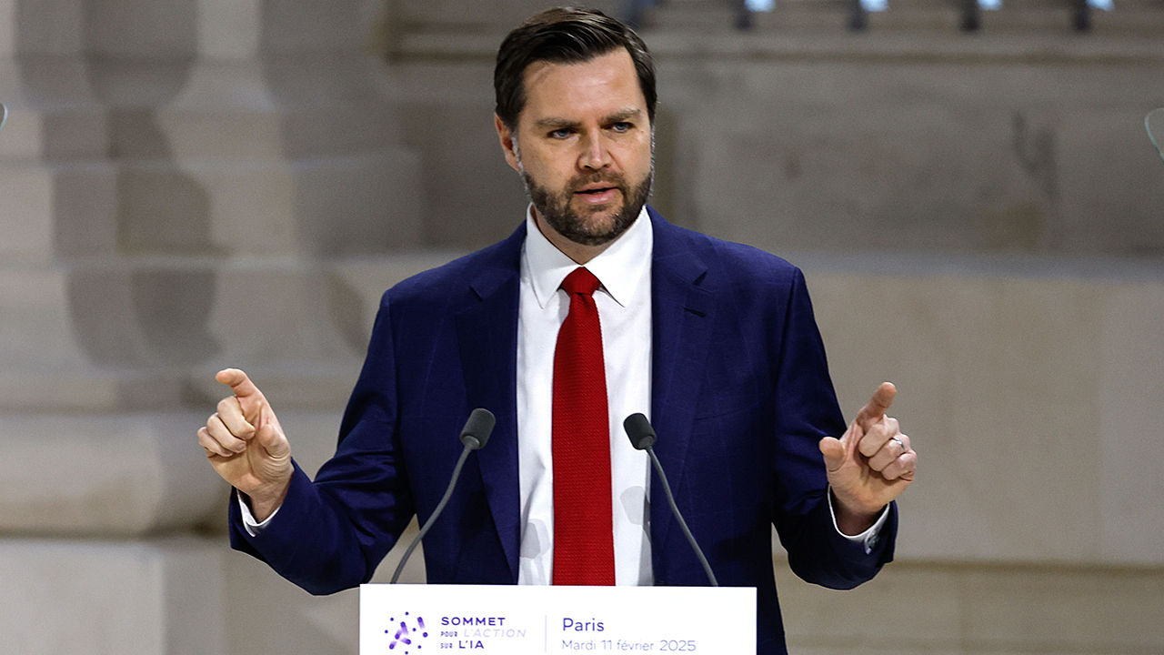 US Vice President JD Vance delivers a speech during the Artificial Intelligence Action Summit at the Grand Palais in Paris, France on February 11th 2025