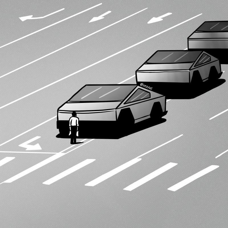 “Cybertruck Man” by editorial cartoonist Zez Vaz