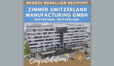 Text Reads: Shingo Bronze Medallion Recipient Zimmer Switzerland.