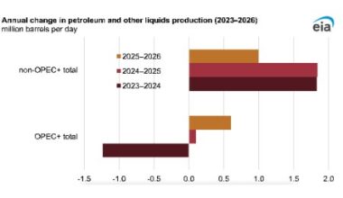 EIA: Petroleum liquids supply growth driven by non-OPEC+ countries in 2025 and 2026