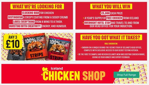 PIC FROM KENNEDY NEWS/ICELAND (PICTURED: PACKS OF FROZEN CHICKEN FOR SALE IN ICELAND) Iceland are recruiting for a FRIED CHICKEN TASTE TESTER - offering a £5,000 'salary' and a year's supply of chicken. The retail giant is launching a nationwide search for their very own Chief Chicken Officer (CCO). The lucky applicant will be given the chance to shape the future of the retail giant's chicken range, alongside a range of perks that are anything but 'poultry'. DISCLAIMER: While Kennedy News and Media uses its best endeavours to establish the copyright and authenticity of all pictures supplied, it accepts no liability for any damage, loss or legal action caused by the use of images supplied and the publication of images is solely at your discretion. SEE KENNEDY NEWS COPY - 0161 697 4266