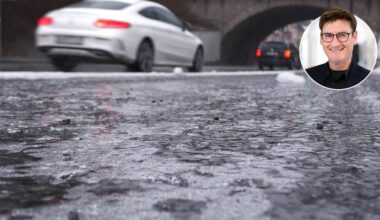 Vereiste Straßen nach Sprühregen auf gefrorenem Boden.