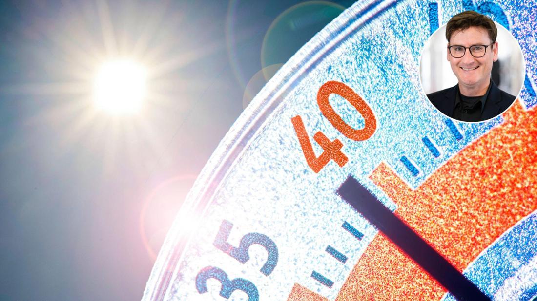 Ein Thermometer bewegt sich Richtung 40-Grad-Marke.