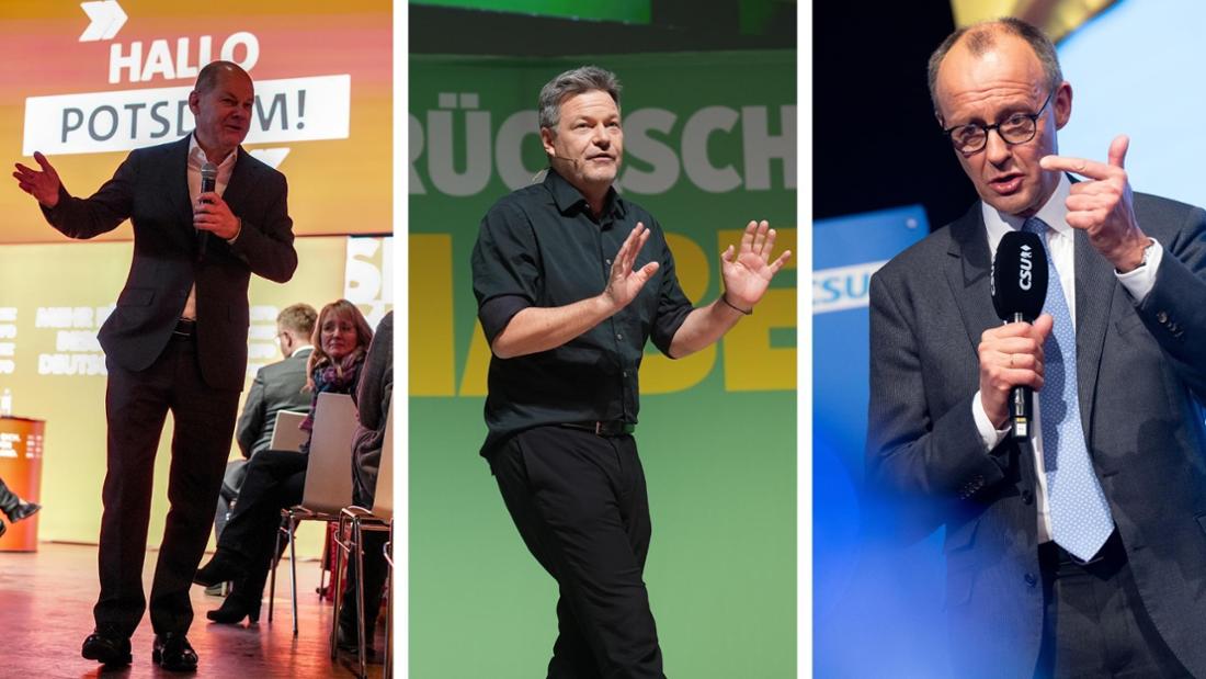 Alle drei wollen Kanzler werden: Olaf Scholz, Robert Habeck und Friedrich Merz.