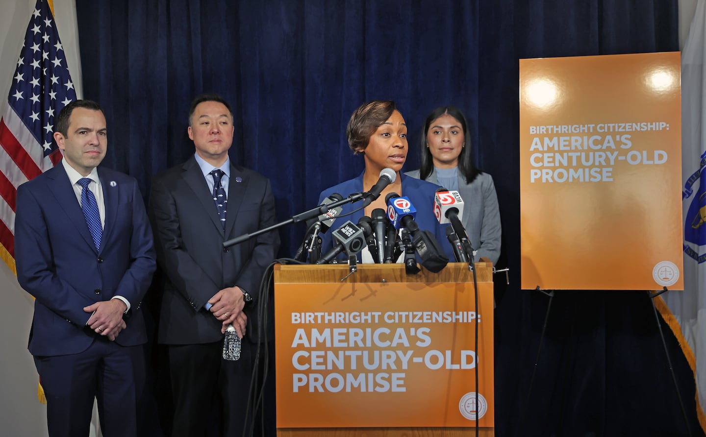 Mass. Attorney General Andrea Campbell and 16 other Democratic attorneys general blasted Vice President JD Vance for attacking judges ruling against Trump's executive orders.