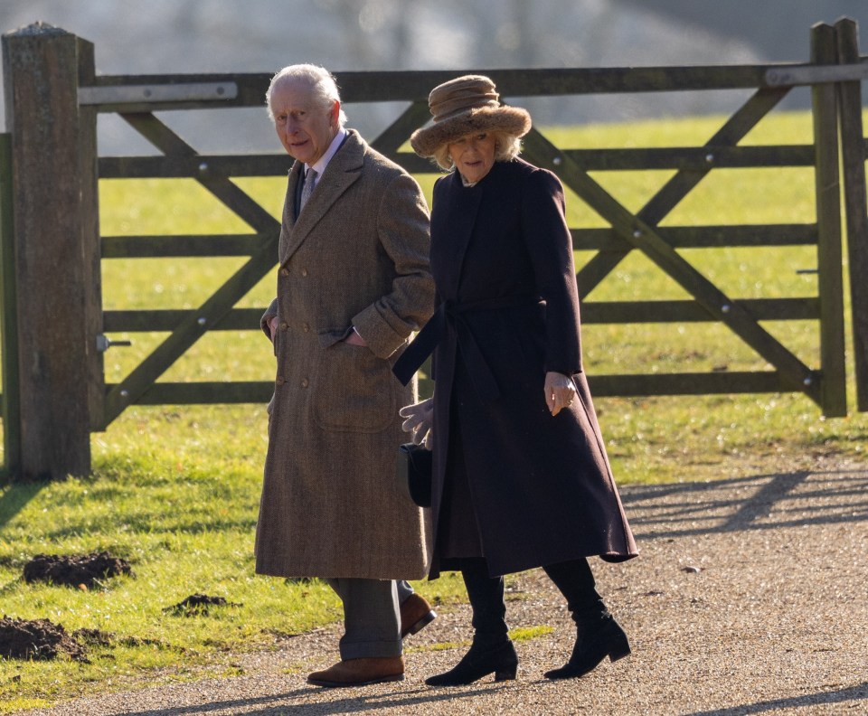 King Charles and Queen Camilla walking at Sandringham.