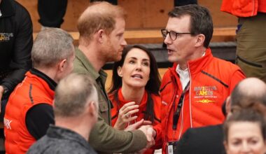 The Duke of Sussex with Prince Joachim (right) and Princess Marie of Denmark on Saturday. Picture: Getty.