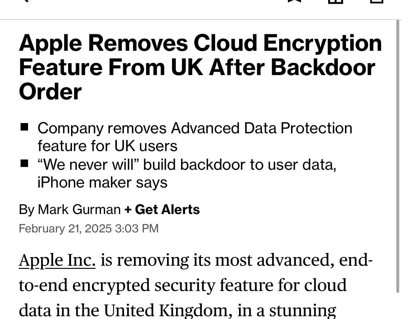 Apple Removing Encryption in UK !?
