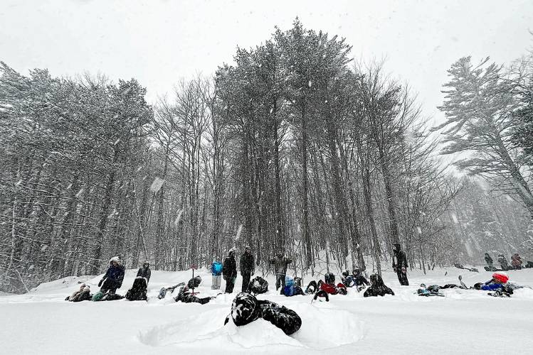 For one weekend the snow was a classroom for high school students from Lebanon High School and Fajardo Academy in Puerto Rico. (Hubbard Brook Experimental Forest - Andrew Cassel)
