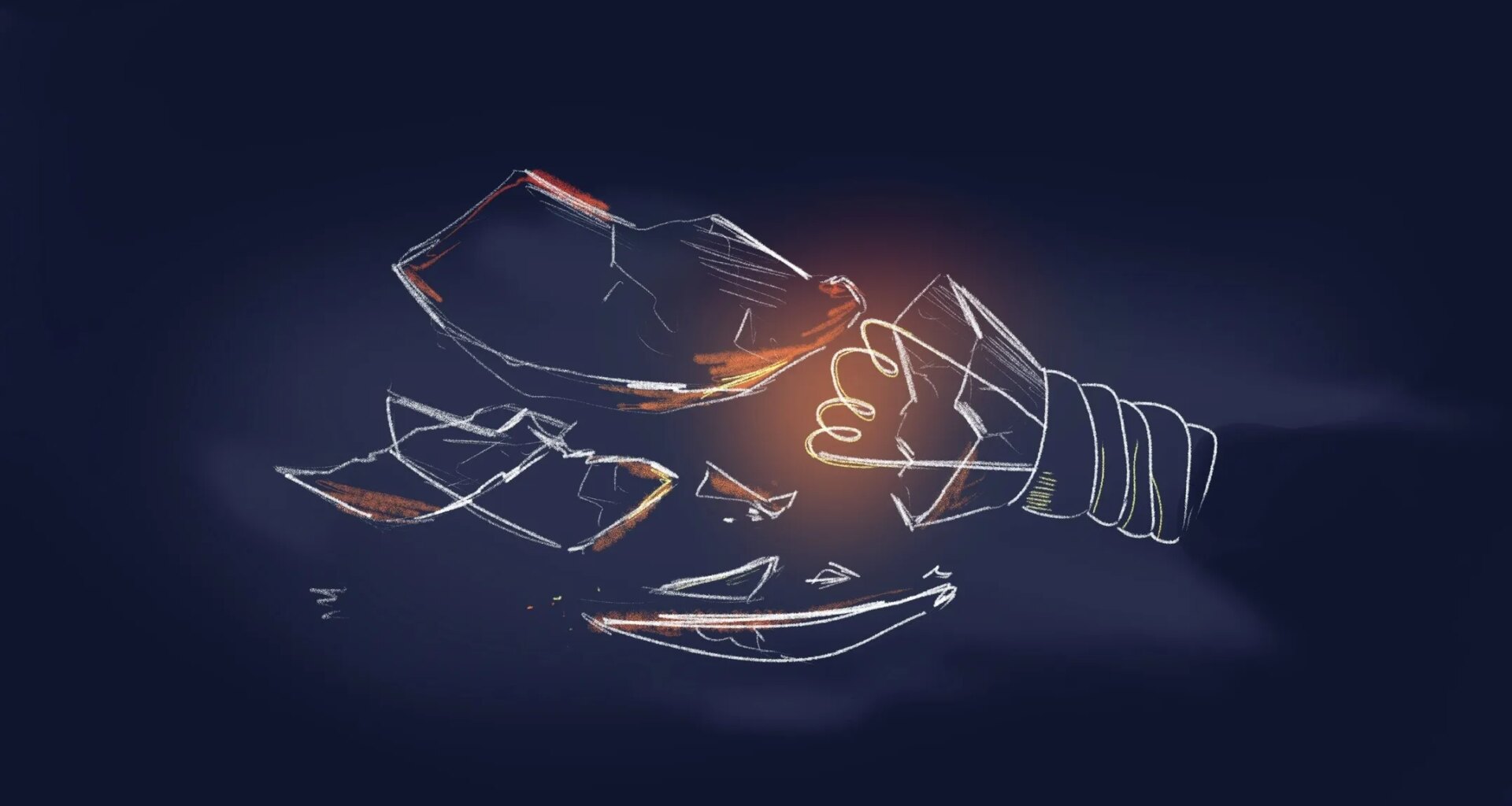 A shattered light bulb lies on the ground