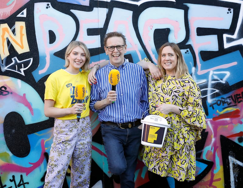 Today FM presenters Louise Cantillon, Ian Dempsey and Alison Curtis launching The Big Busk for Focus Ireland which takes nationwide on March 7