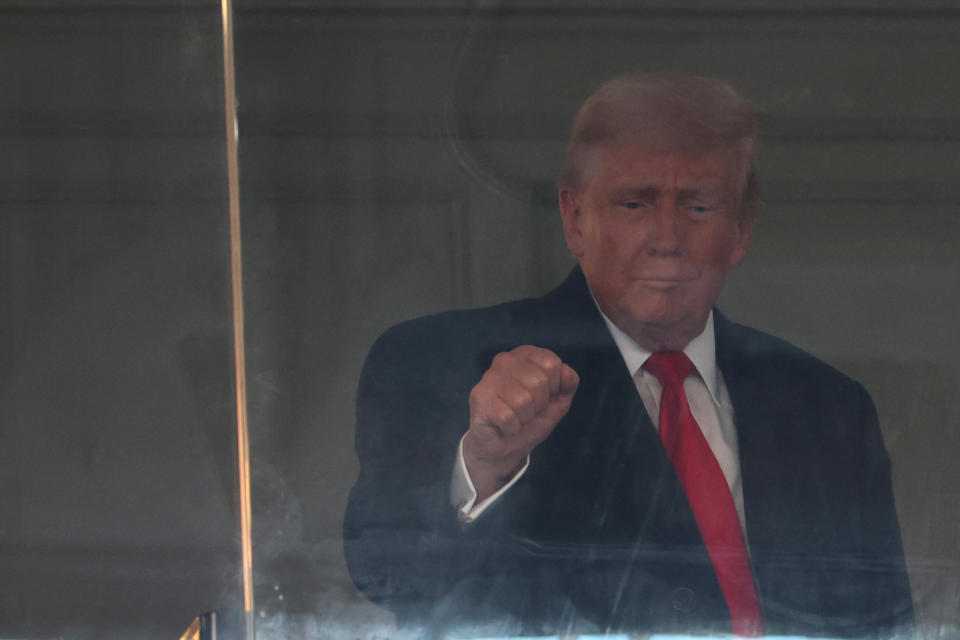 LANDOVER, MARYLAND - DECEMBER 14: U.S. President-elect Donald Trump looks on as he attends the 125th America's Game between the Army Black Knights and the Navy Midshipmen at Northwest Stadium on December 14, 2024 in Landover, Maryland. (Photo by Patrick Smith/Getty Images)