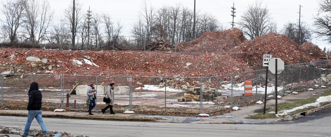 Site clearance work continues at the former Quin-T site at East 16th and French streets in Erie on Feb. 4, 2025.
