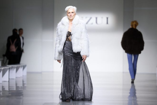 Maye Musk, Elon Musk's mother, walks the runway during a rehearsal for the Juzui fall 2025 collection show during New York Fashion Week, in New York on Feb. 7, 2025.