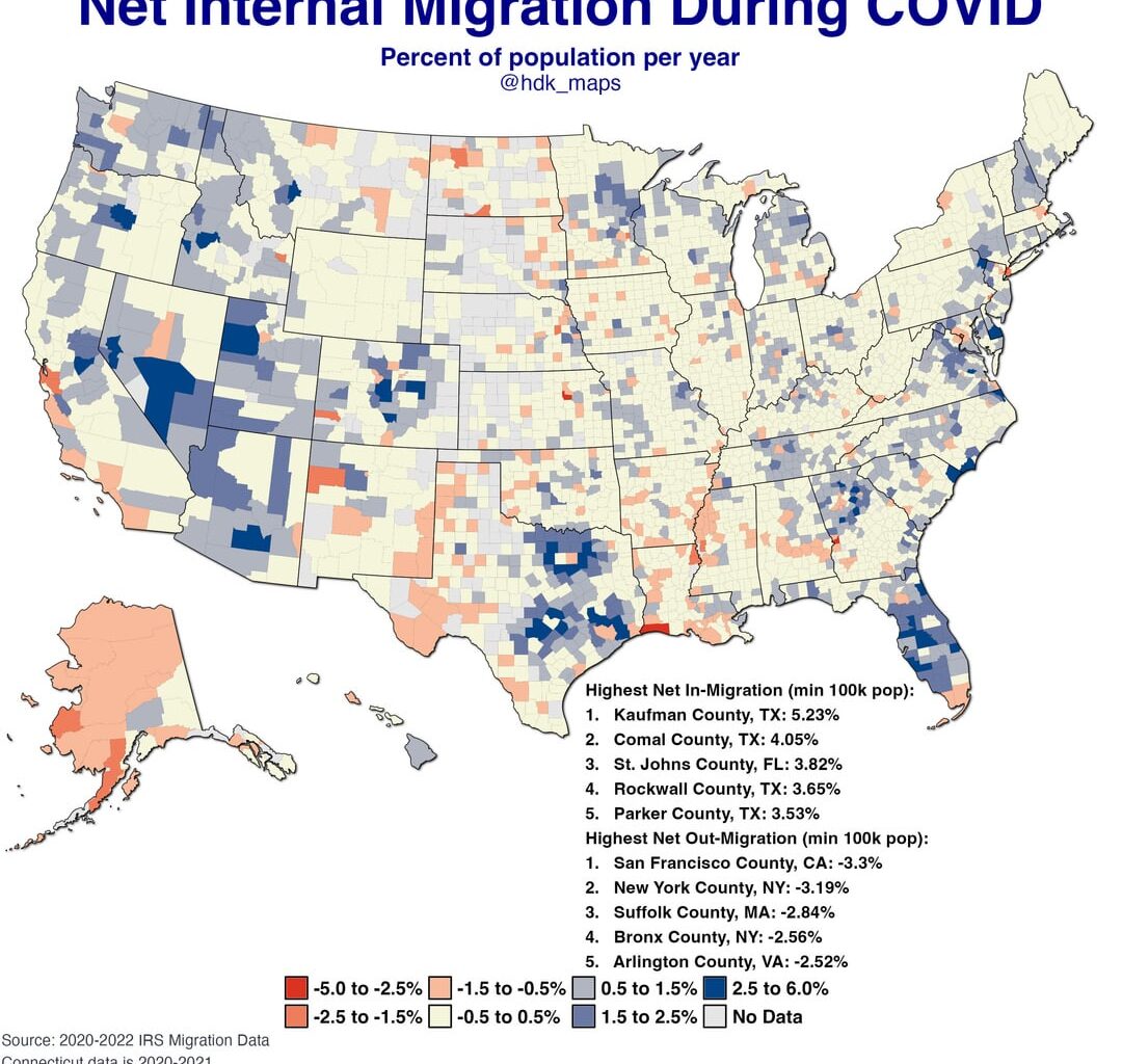 [OC] Net Internal Migration During COVID