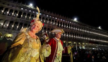 Un momento delle celebrazioni per il carnevale a Venezia