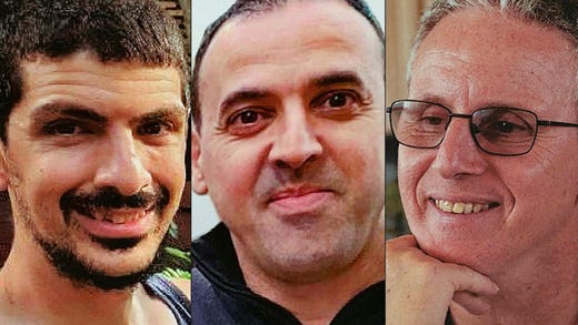 Or Levy, Eli Sharabi and Ohad Ben Ami tillfångatogs alla av Hamas 7 oktober 2023.