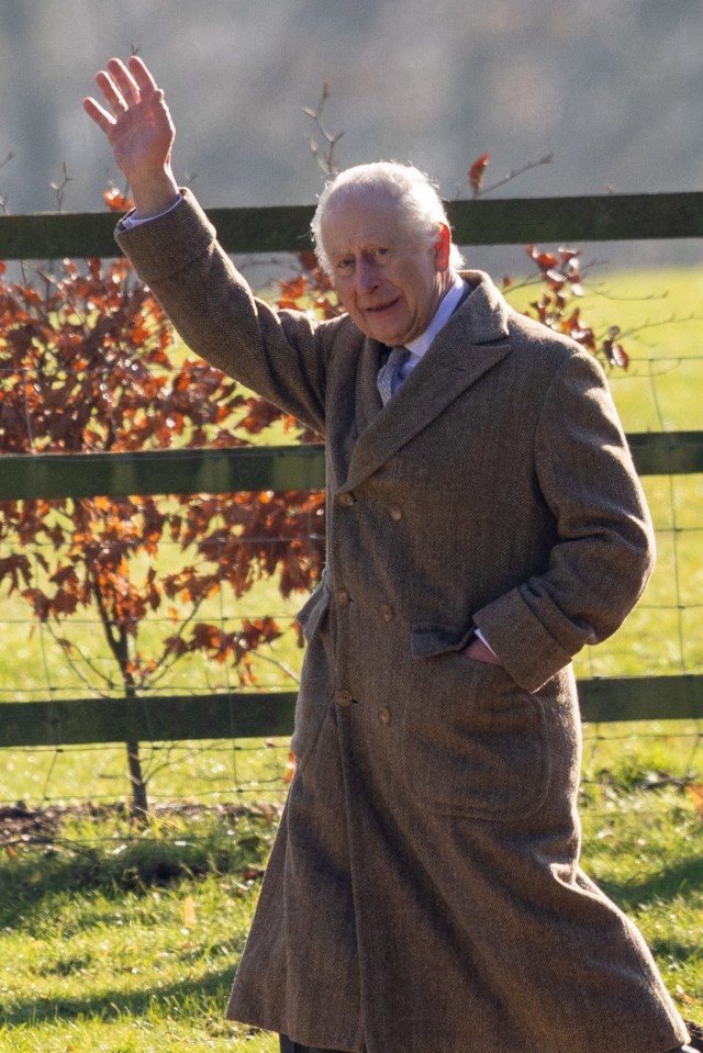 King Charles waving at Sandringham.