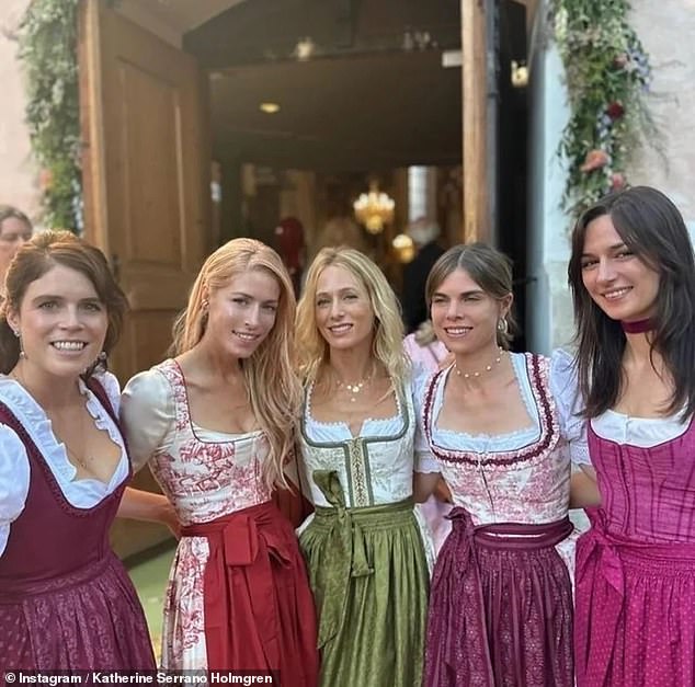 Princess Eugenie looked stunning as she wore a traditional dirndl dress to attend the wedding of her fashion designer friend in Bavaria