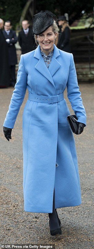 Sophie donned a custom Suzannah dress in a similar shade for the 2018 Christmas Day service