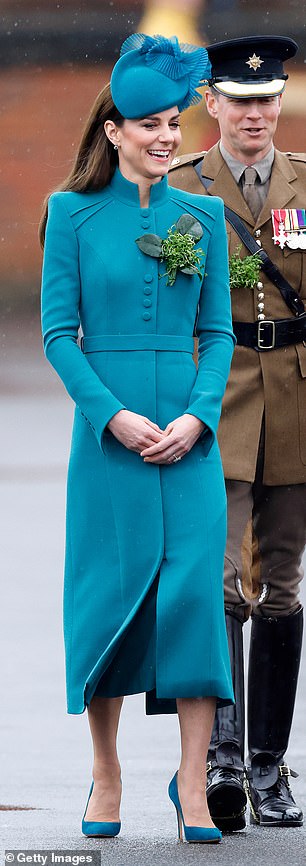 Similarly, Kate made a bold choice in head-to-toe teal for St Patrick's Day 2023, veering from her usual dark green
