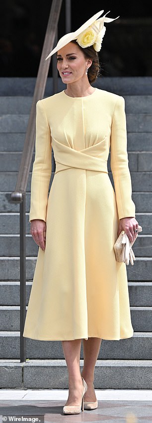 Kate dazzled in a pastel yellow Emilia Wickstead coat dress during the Jubilee Thanksgiving Service in 2022
