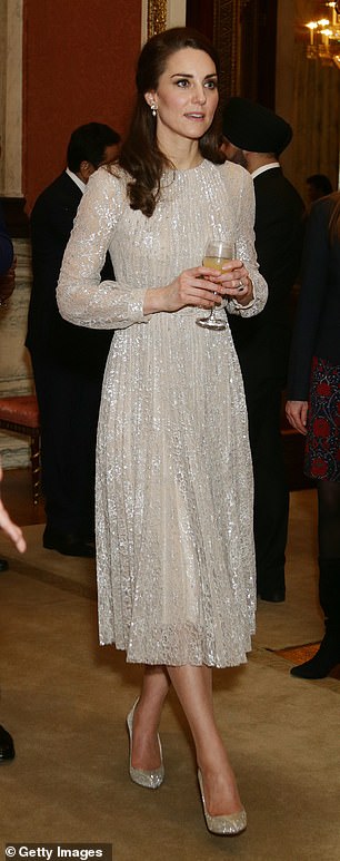 Kate chose a metallic lace dress by Erdem for the UK-India Year of Culture launch in 2017