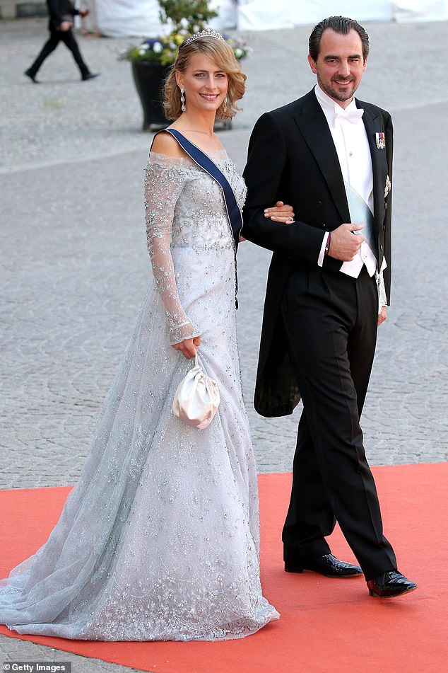 Prince Nikolaos became engaged to his family friend Chrysí less than a year after his shock split from his wife of 14 years Princess Tatiana (pictured with his ex wife Princess Tatiana in 2015)