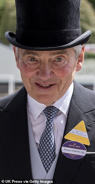 Michael beams in his morning suit and top hat at Royal Ascot in 2024