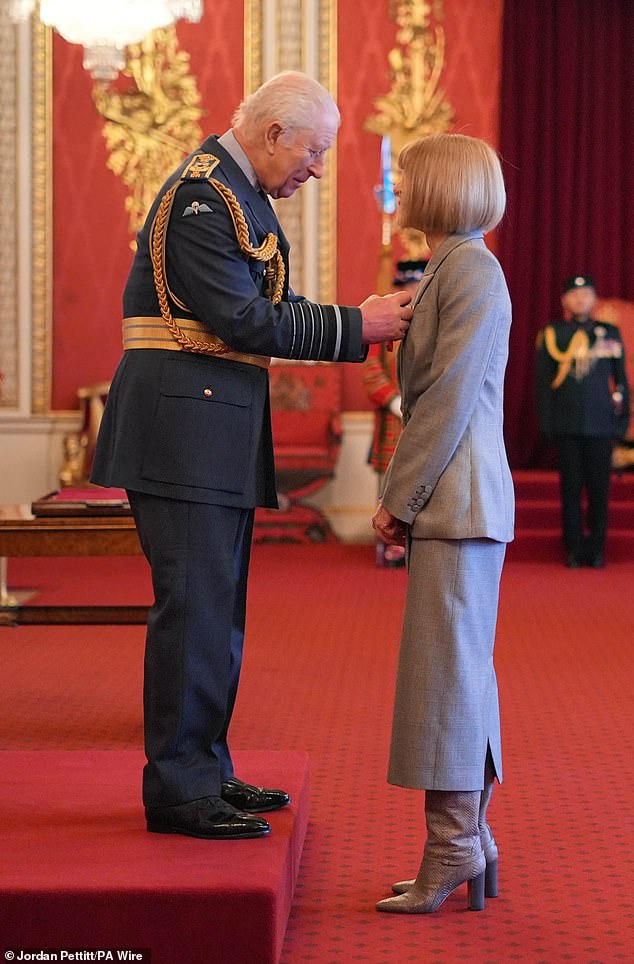 She adhered to royal protocol and removed her signature shades once the ceremony got underway, as King Charles officially made her a Companion of Honour on Tuesday, February 4.