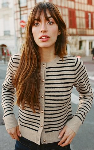 Try this Breton striped cardigan with pinstripe trousers