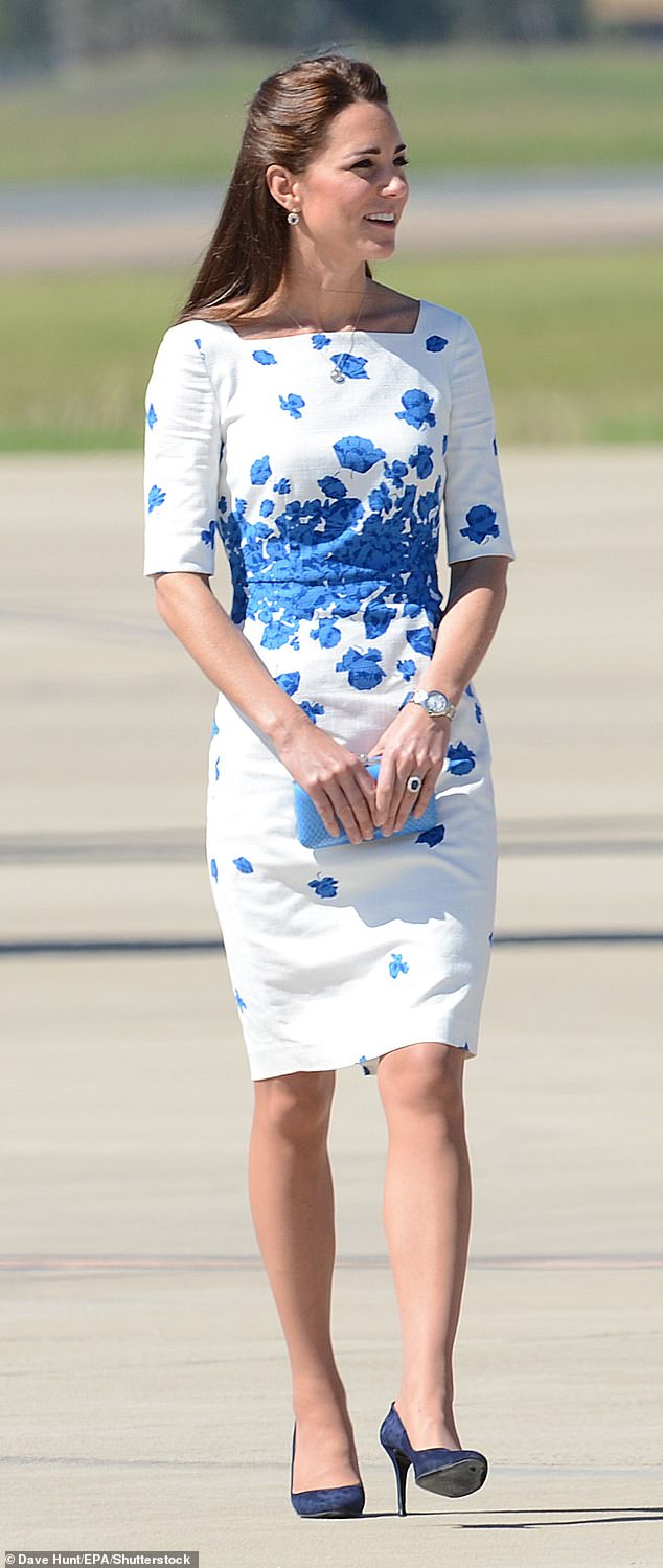 For her royal tour of Australia in April 2014, Kate selected the LK Bennett 'Lasa' dress and complementary court shoes from the high street chain