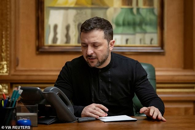 Volodymyr Zelenskiy speaks with Donald Trump via a phone line, amid Russia's attack on Ukraine, in Kyiv,on Wednesday