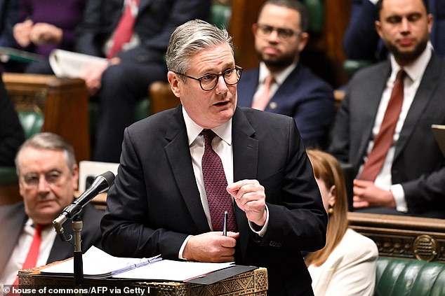 Keir Starmer speaking during the weekly session of PMQs at the House of Commons, in London, on Wednesday