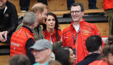 The Duke of Sussex with Prince Joachim (right) and Princess Marie of Denmark watching the volleyball at Vancouver Convention Centre (VCC)