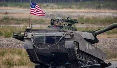 A US Army M1A2 SEP V2 tank takes part in a training exercise with international allies in Germany earlier this month