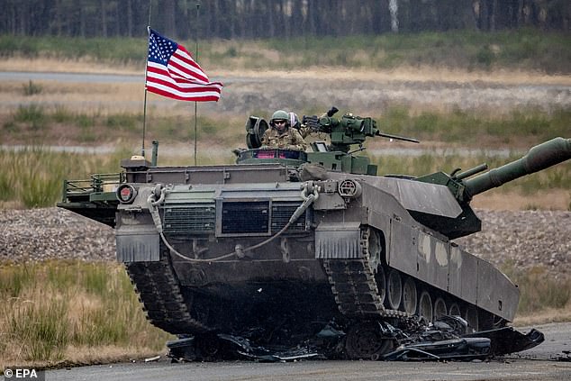 A US Army M1A2 SEP V2 tank takes part in a training exercise with international allies in Germany earlier this month