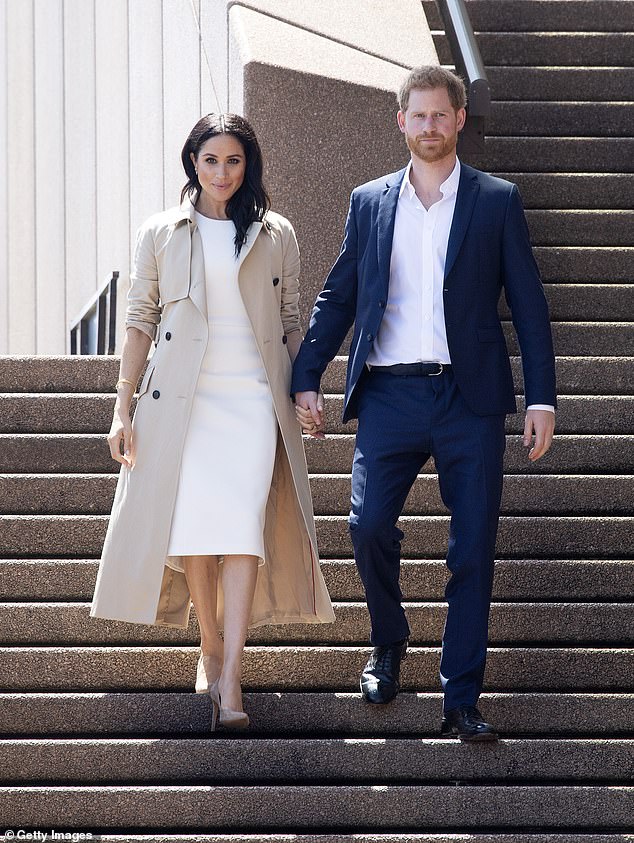 On the first day of her tour of Australia with Harry in October 2018, Meghan wore a Martin Grant trench coat
