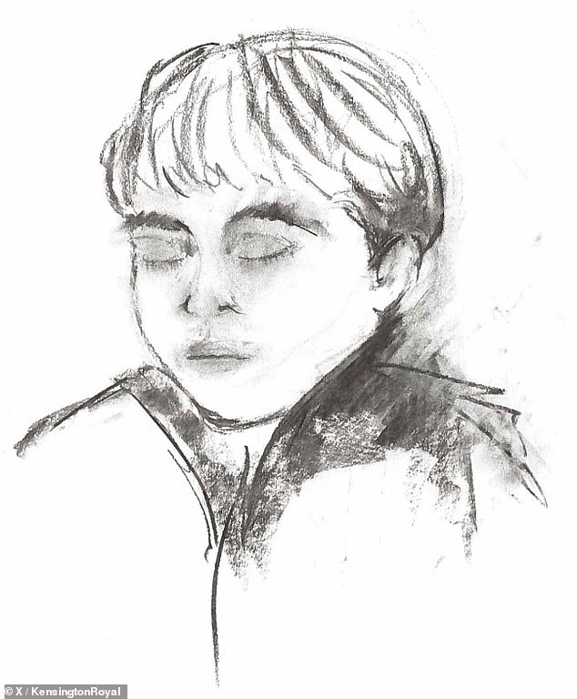 Pictured: A chalk portrait of Prince Louis, which was shared on the Prince and Princess of Wales' X account