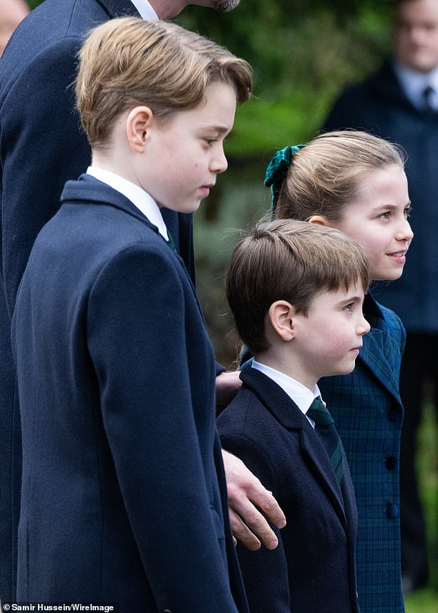 Pictured: Prince George, Prince Louis and Princess Charlotte at Sandringham, Norfolk, in December 2024