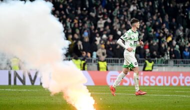 A smoke flare lands on the pitch during the violence-hit Conference League tie on Thursday