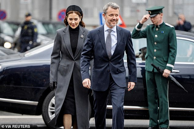 The Danish royal couple wore wide smiles as they made their way to the church in their nation's capital