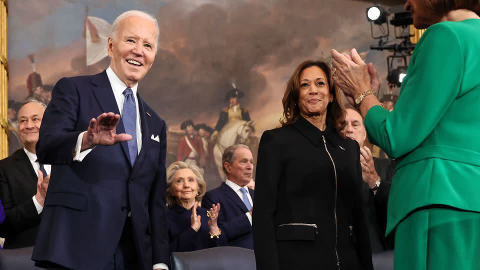 President Joe Biden and Vice President Kamala Harris arrive during the 60th Presidential Inauguration in the Rotunda of the U.S. Capitol in Washington, Monday, Jan. 20, 2025. (Chip Somodevilla/Pool Photo via AP) - Chip Somodevilla/Pool/AP